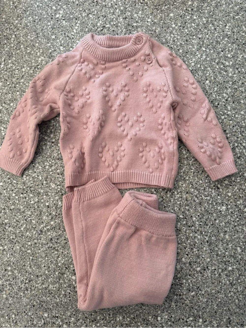 Baby Knit Heart Sweater Set - Dusty Rose